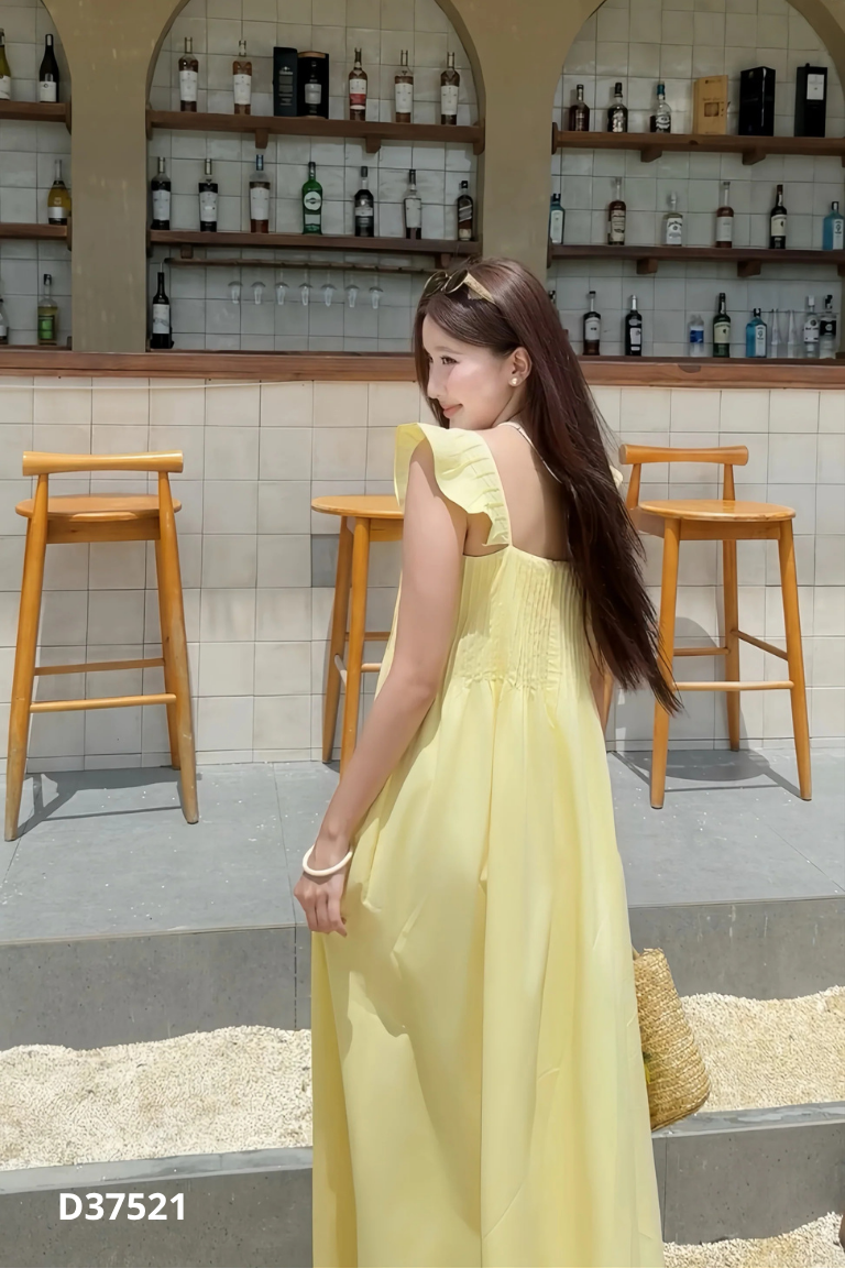 Váy maxi vàng chanh trơn nhún lưng
