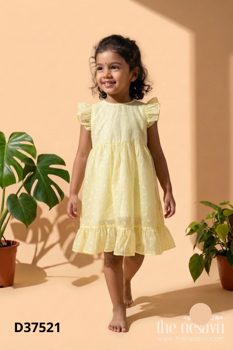 Váy babydoll vàng họa tiết nơ KIDS