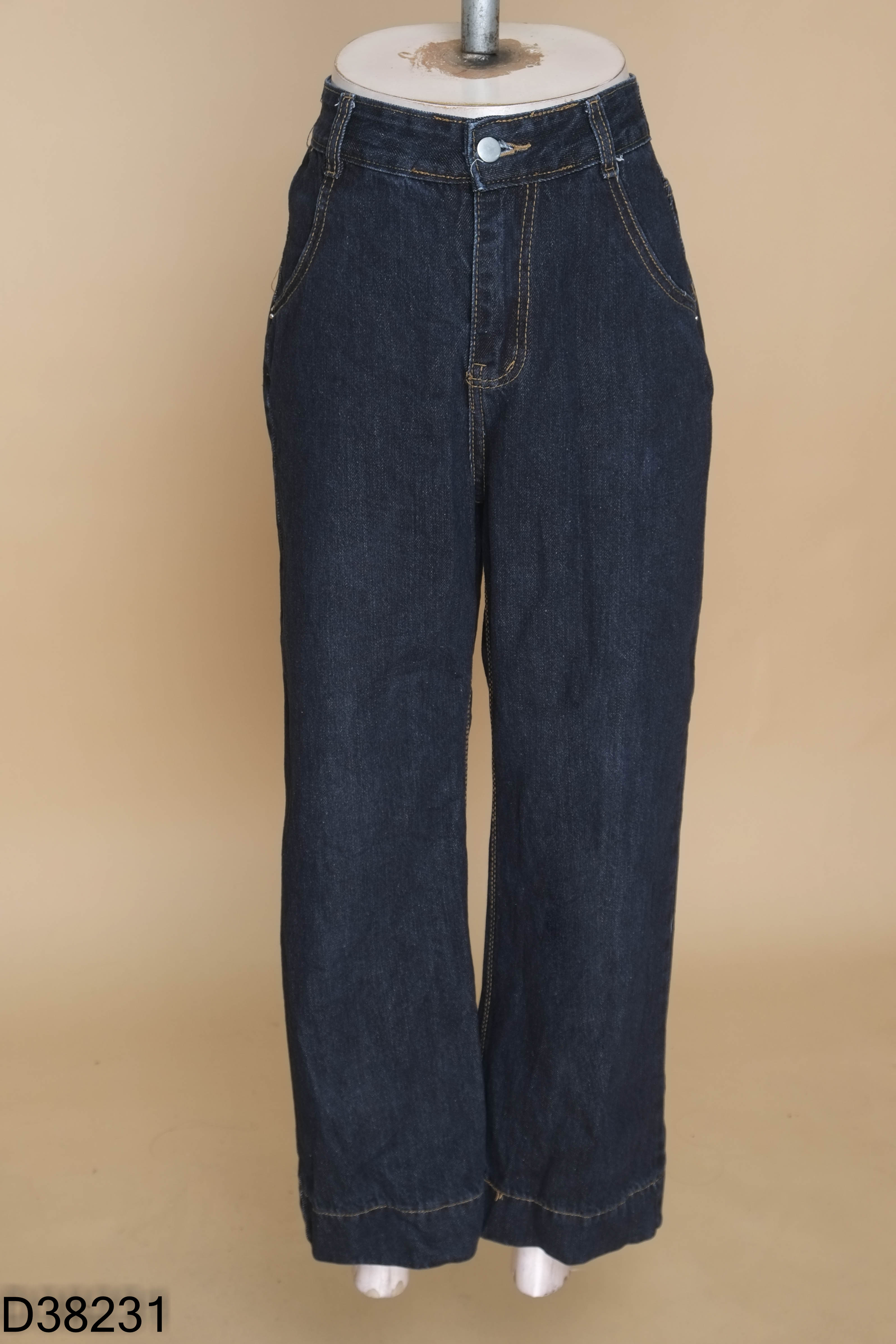 Quần jeans suông xanh trơn