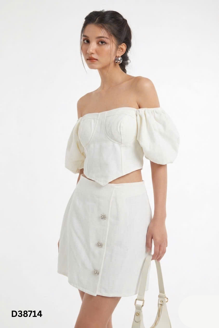 Set tweed kem croptop + chân váy