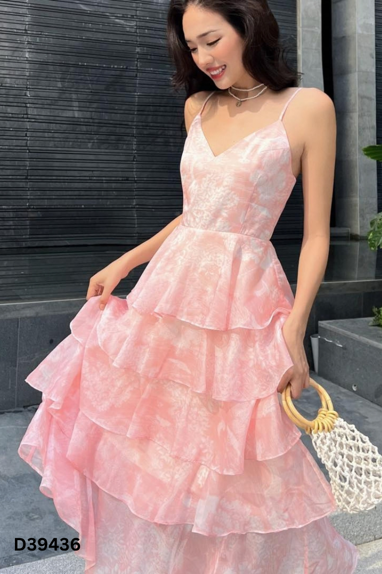 Váy hai dây COCOSIN hồng bèo tầng