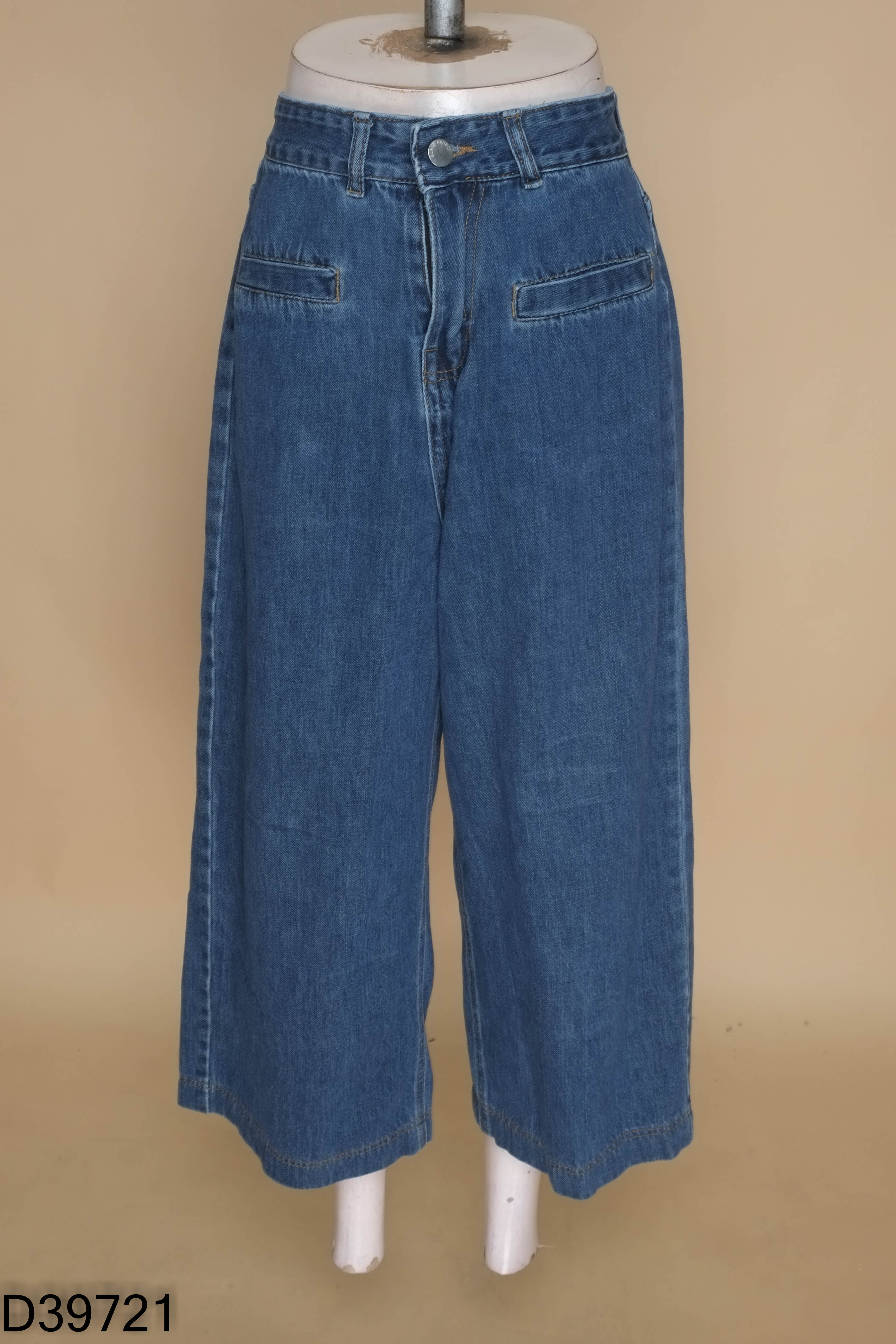 Quần jeans suông xanh trơn