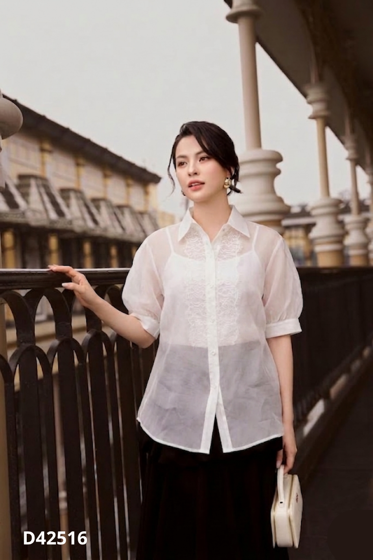 Set Áo sơ mi voan trắng ELISE + Áo hai dây trong