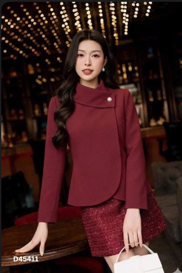 Áo đỏ mận NIPON BOUTIQUE cổ sen