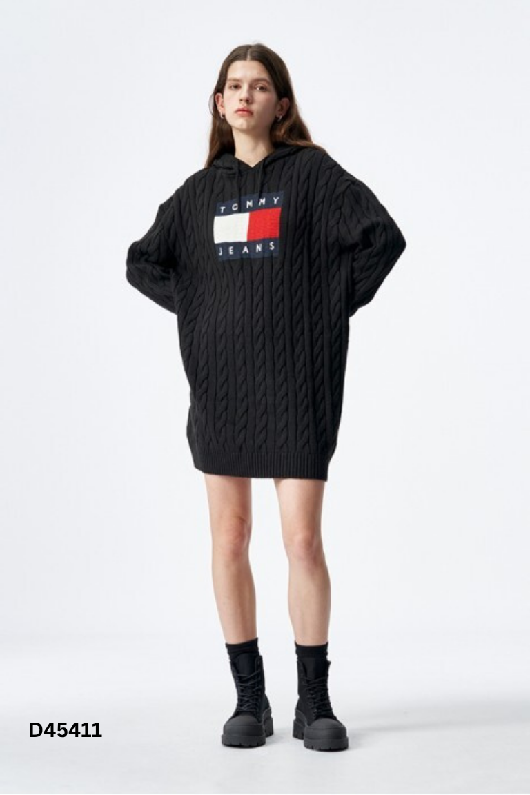 Váy len TOMMY HILFIGER đen thêu hình