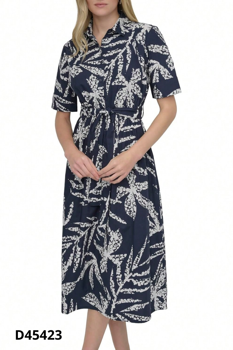 Váy xanh đen DKNY họa tiết trắng