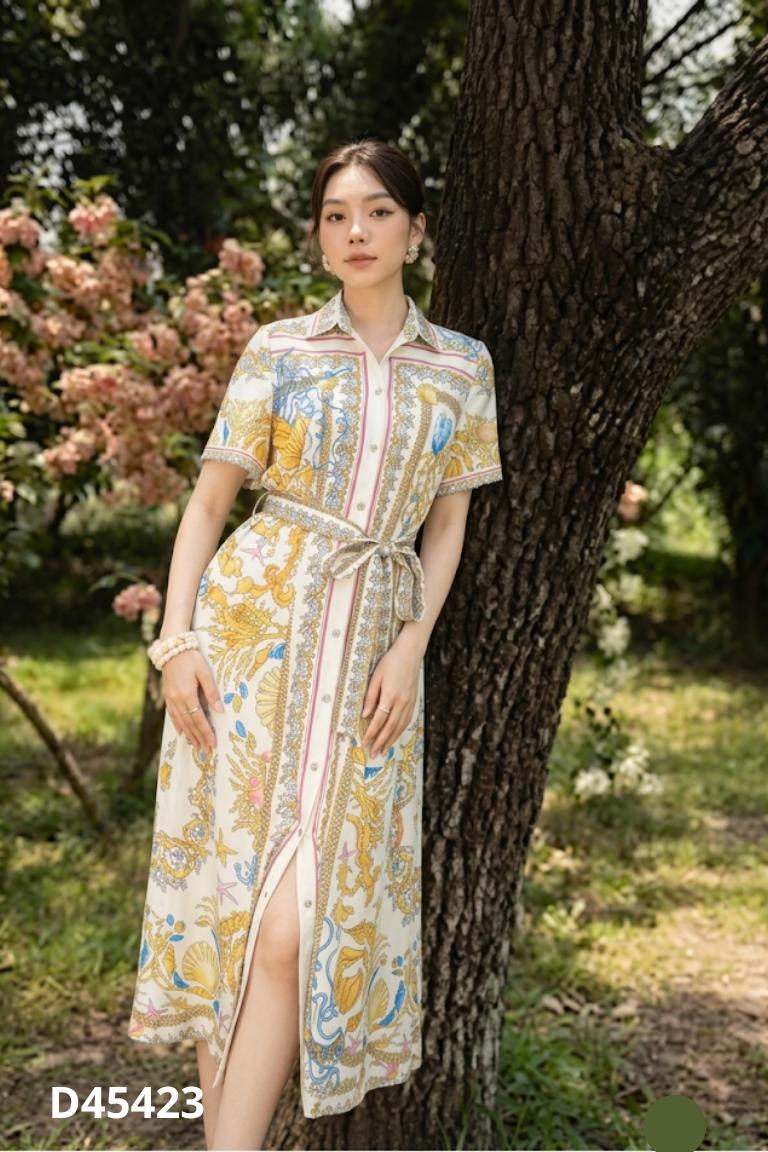 Váy be họa tiết phối đai
