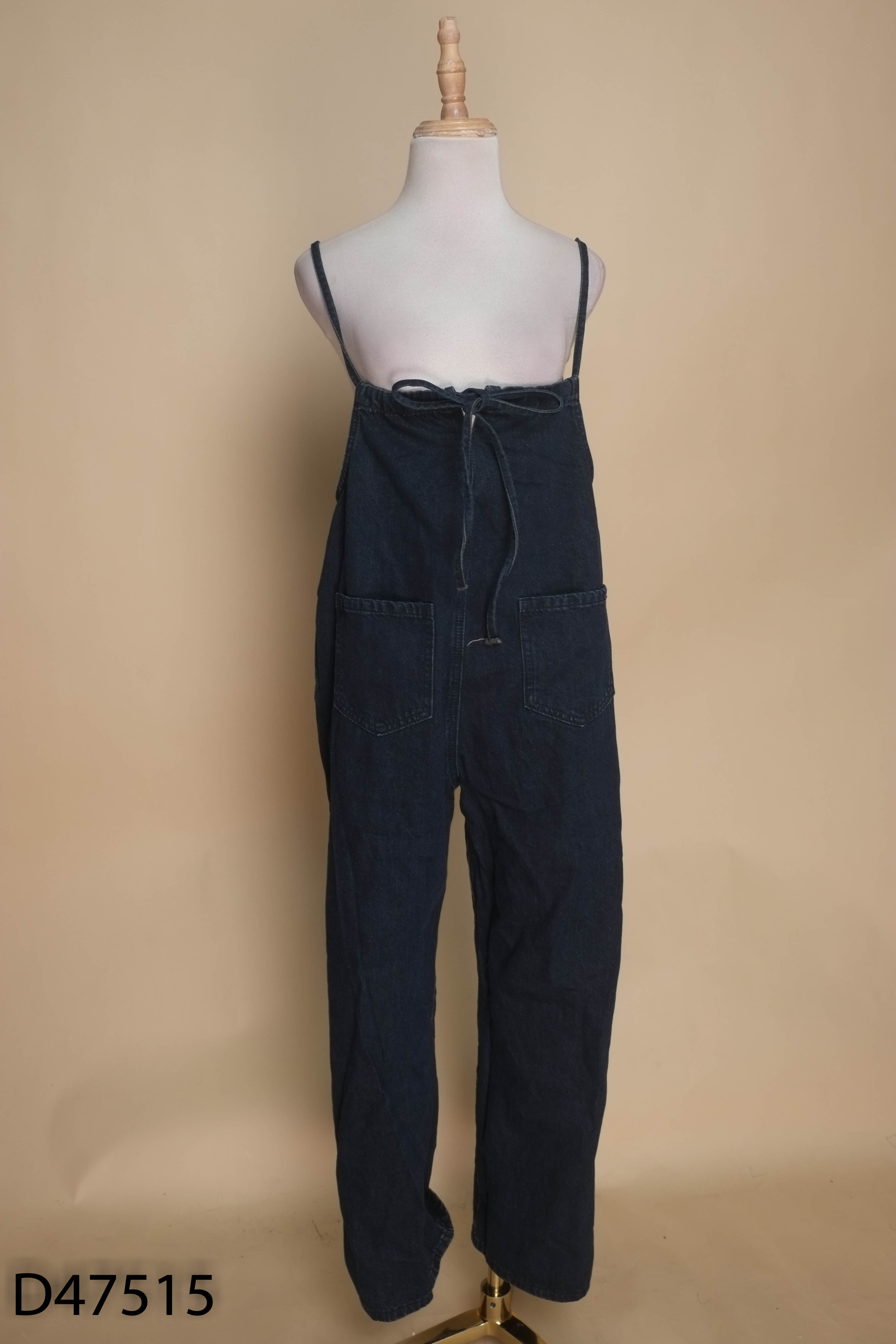 Jumpsuits jeans xanh sẫm ống rộng