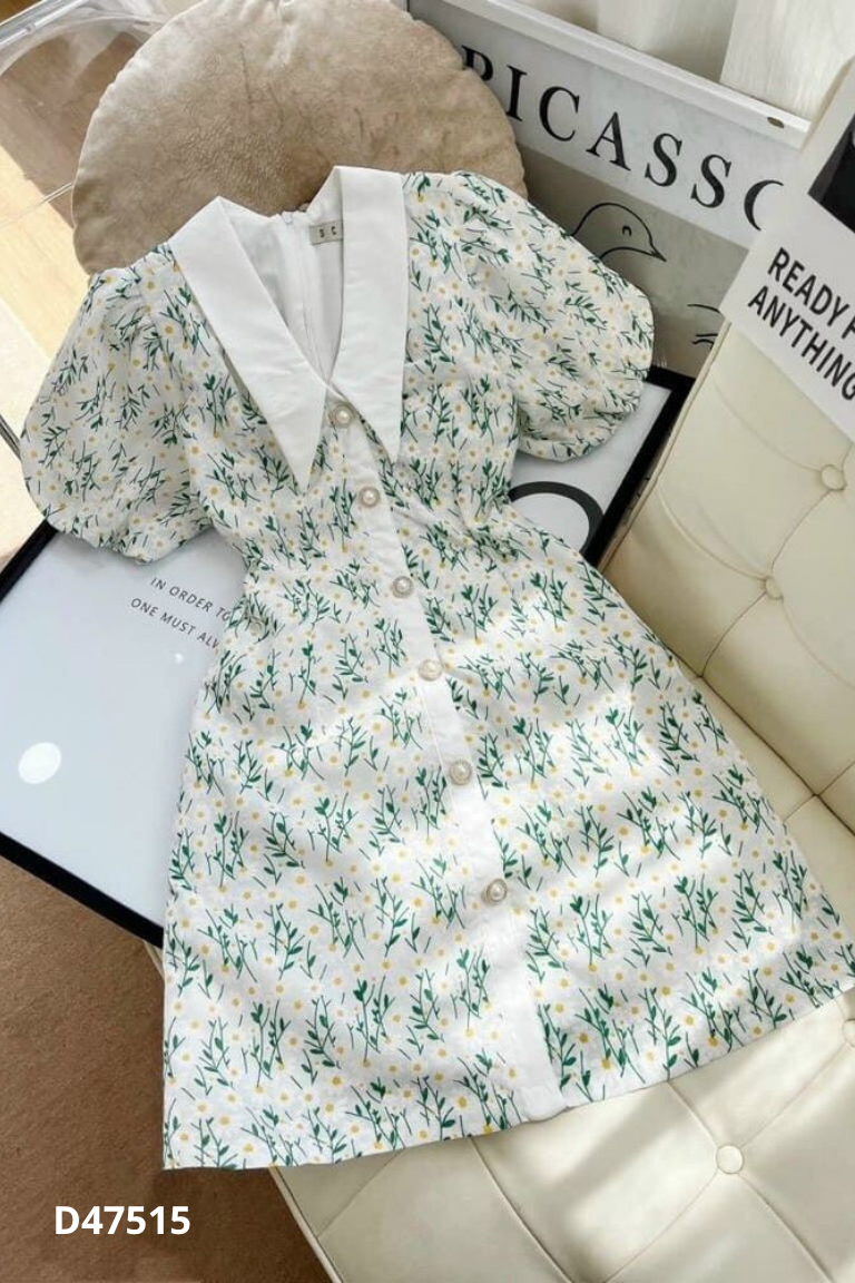Váy trắng BBSTORE'S họa tiết xanh
