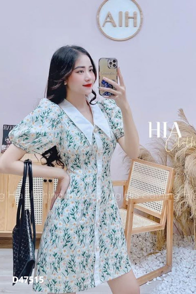 Váy trắng BBSTORE'S họa tiết xanh