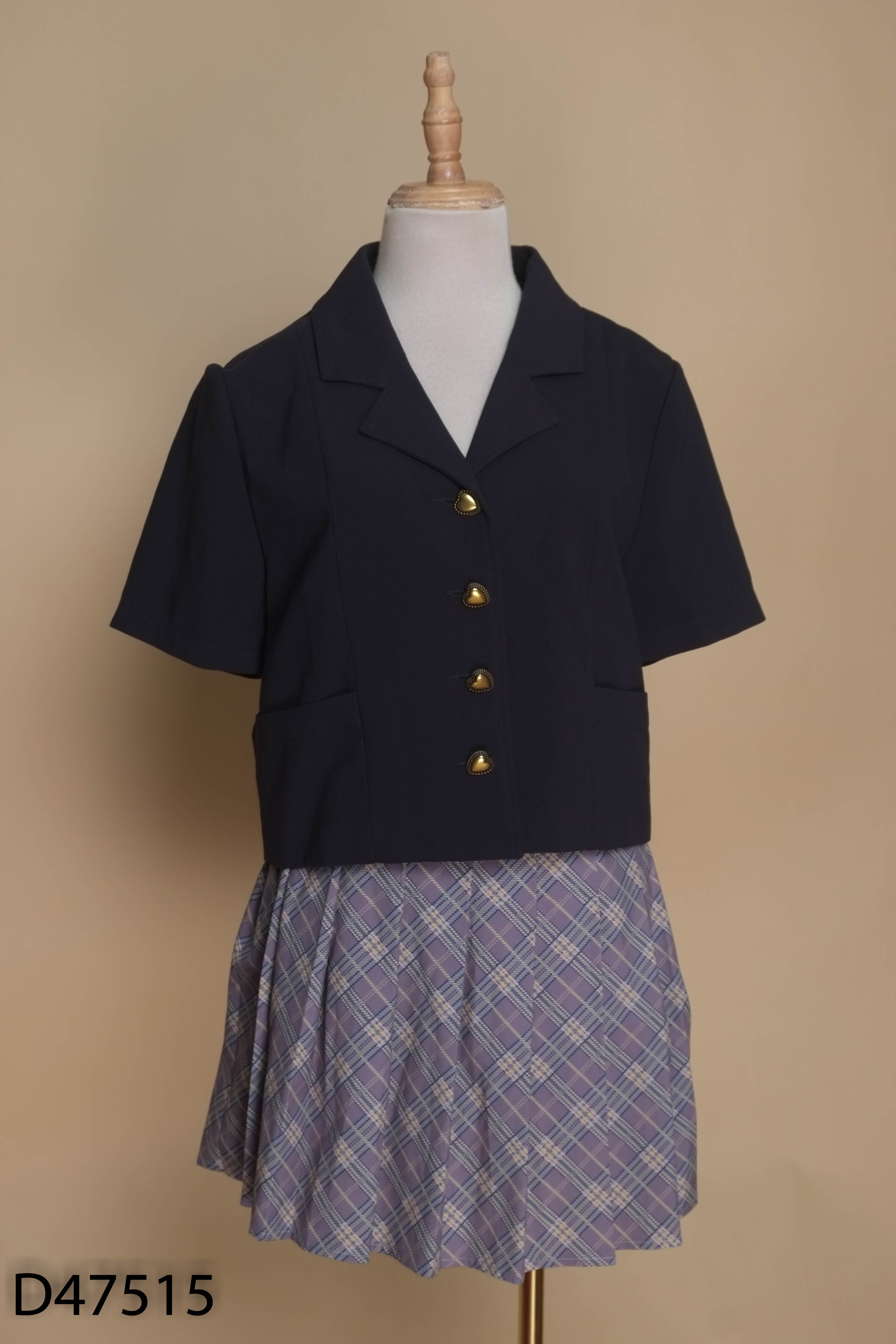 Set Áo blazers xanh ngắn + Chân váy kẻ