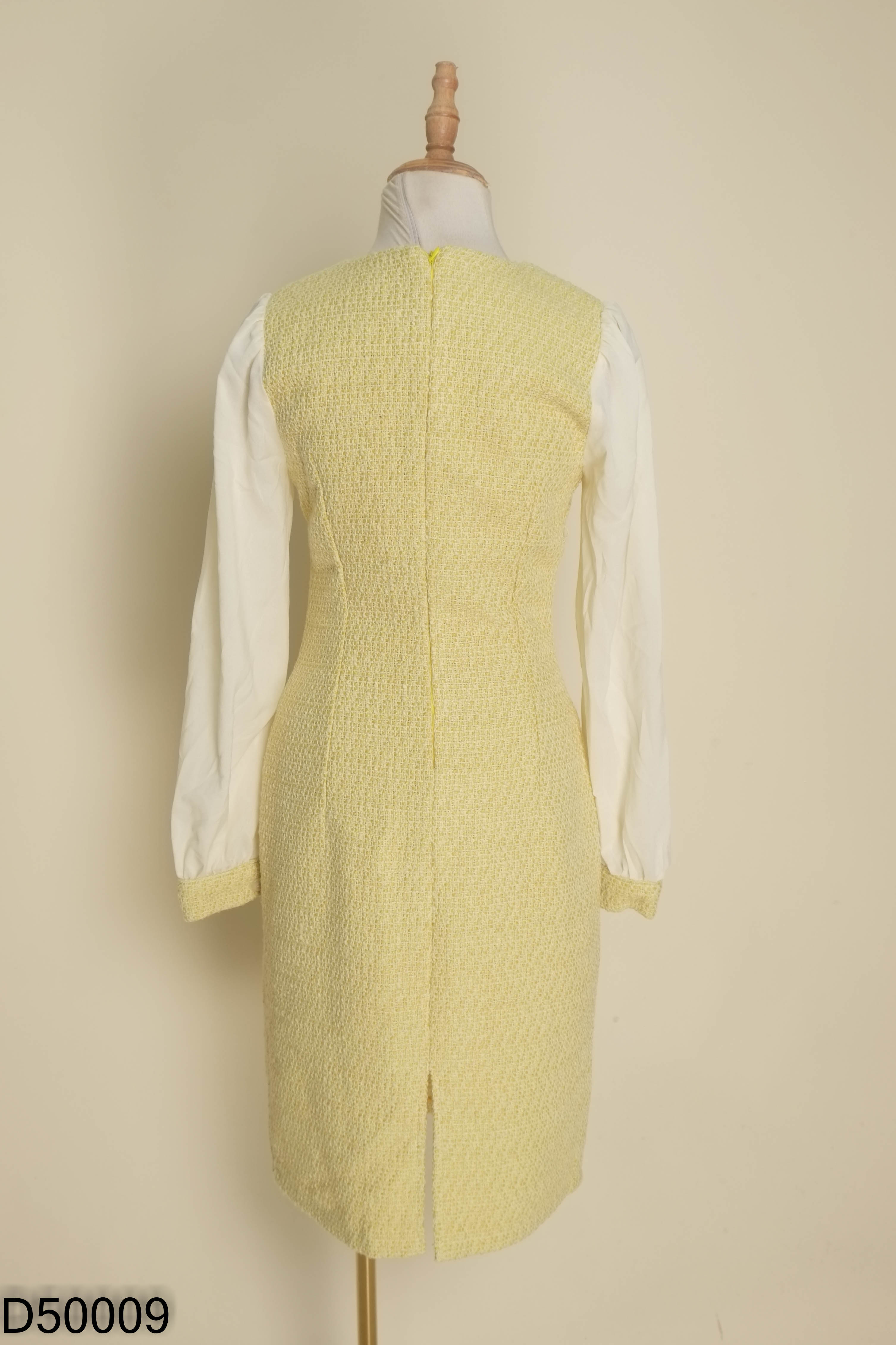 Váy dạ tweed xanh mix tay voan