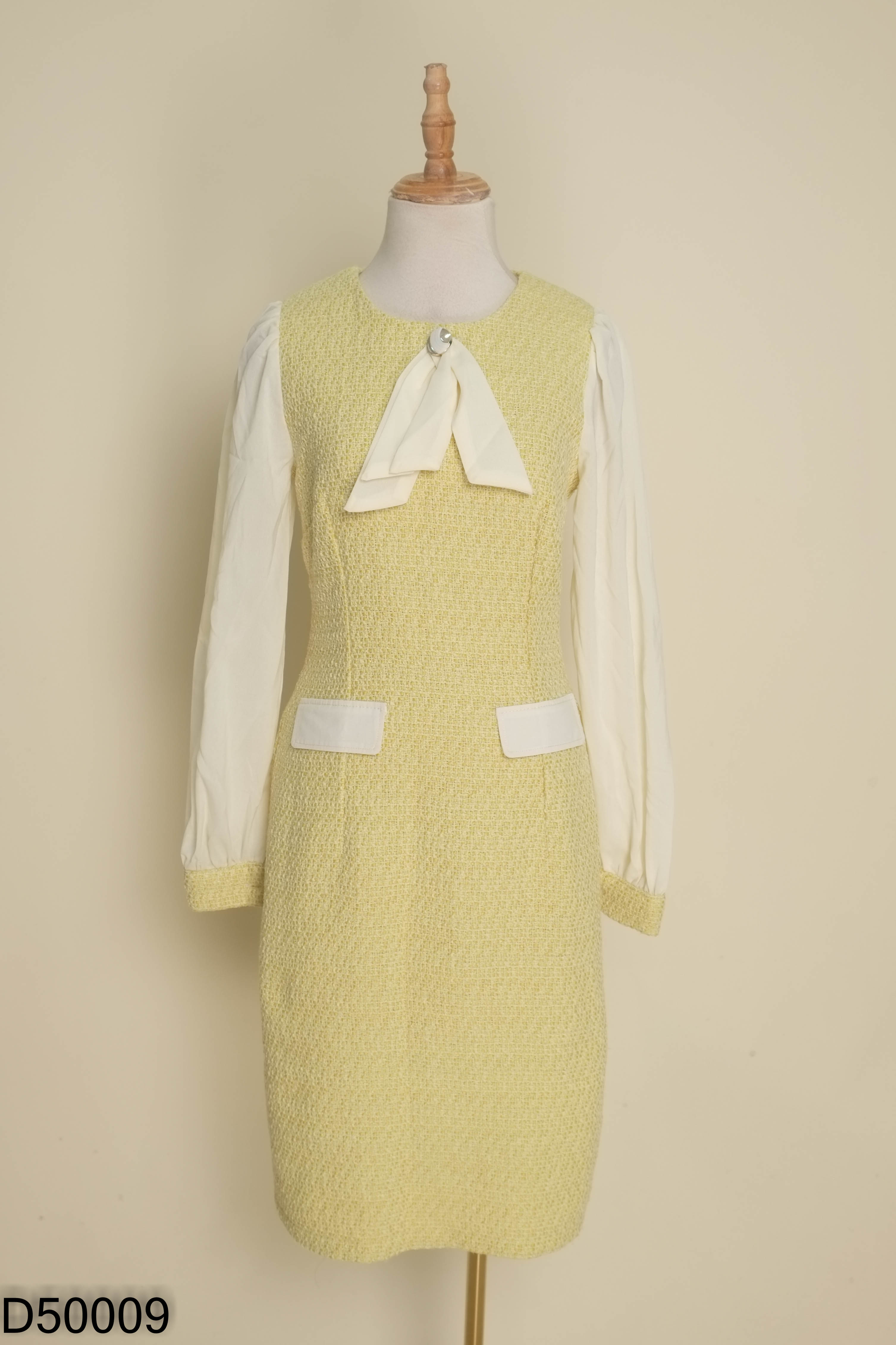 Váy dạ tweed xanh mix tay voan