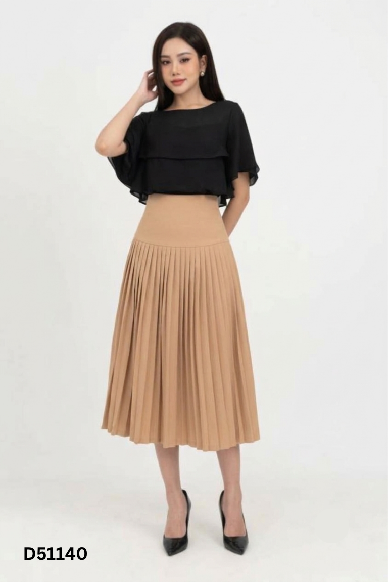 Chân váy nâu CHLOE xếp li