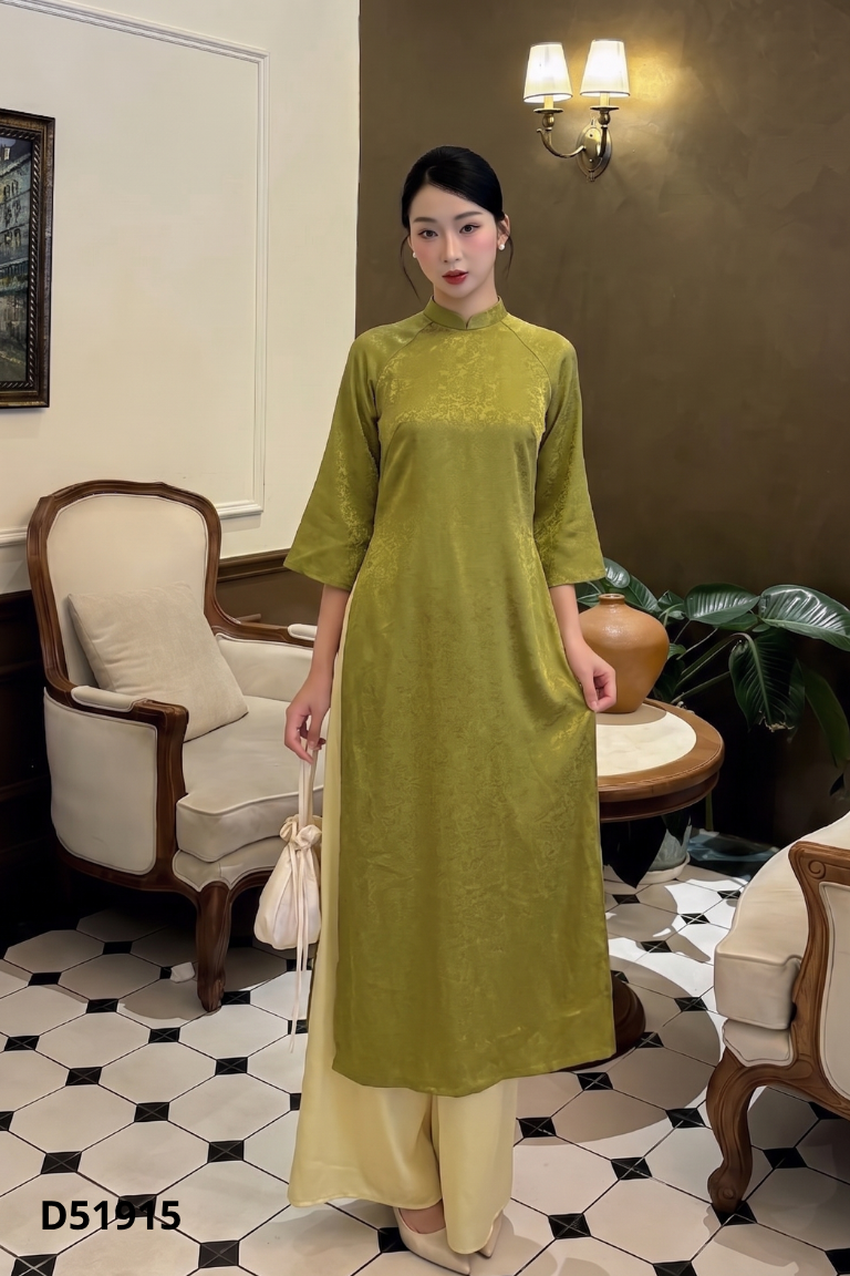 Set áo dài xanh họa tiết hoa