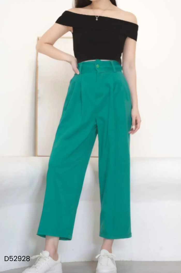 Quần culottes vải xanh lá