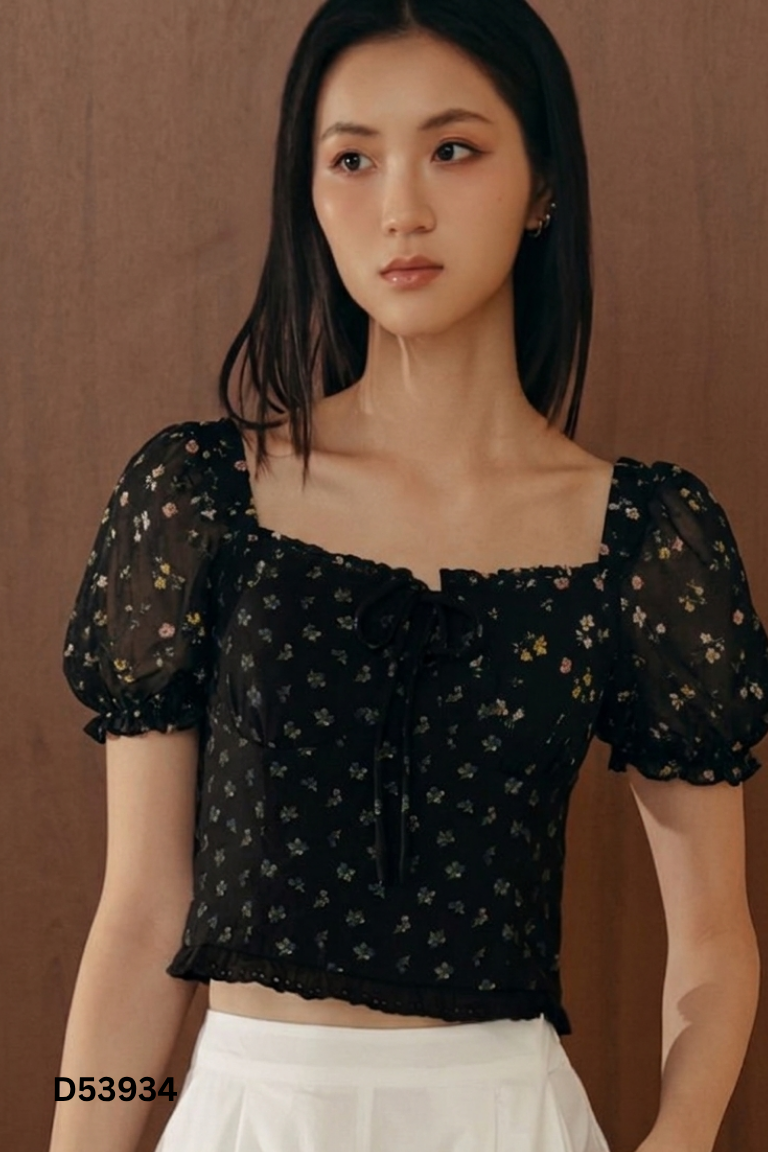 Áo đen NLW hoa tay bồng