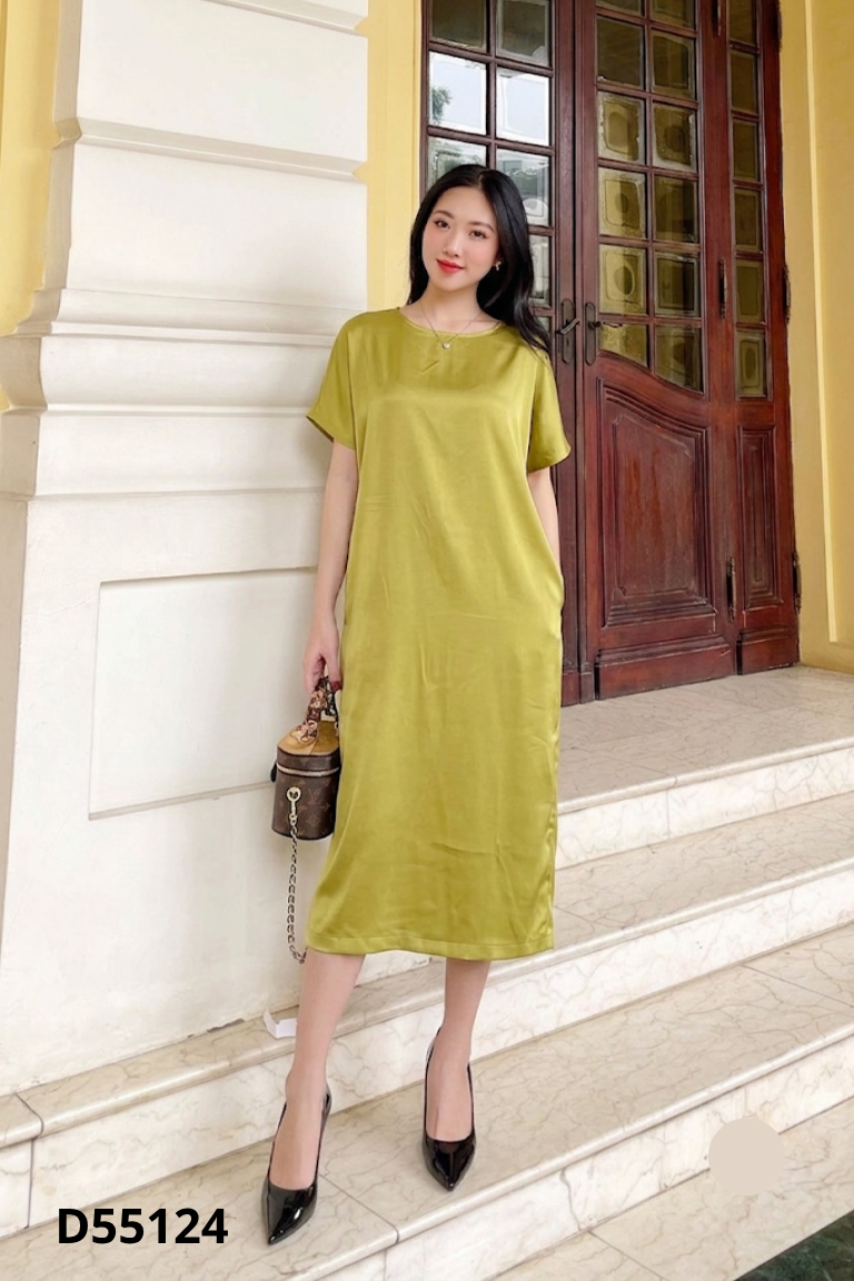 Váy lụa LINEN BY GIANG xanh trơn