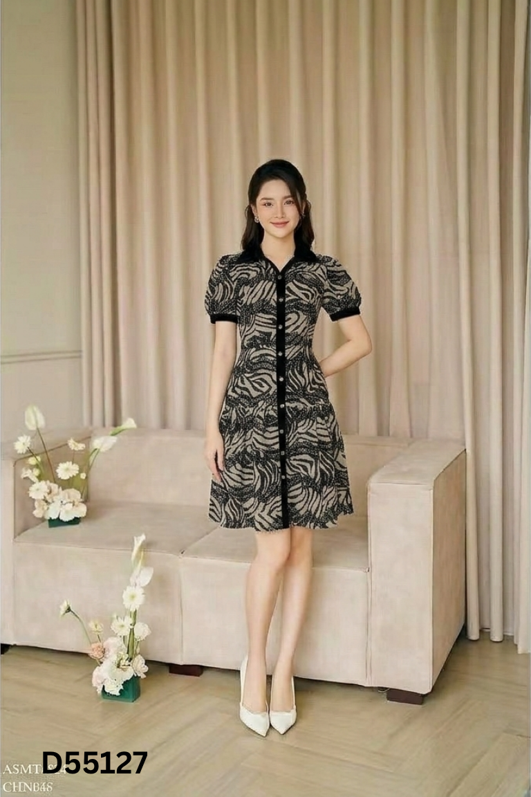 Váy linen be phối đen