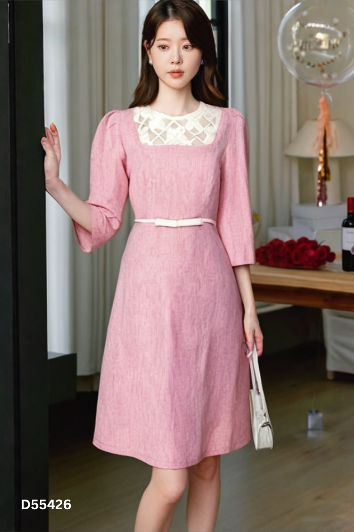 NEWTAG Váy MOON STORE hồng phối be