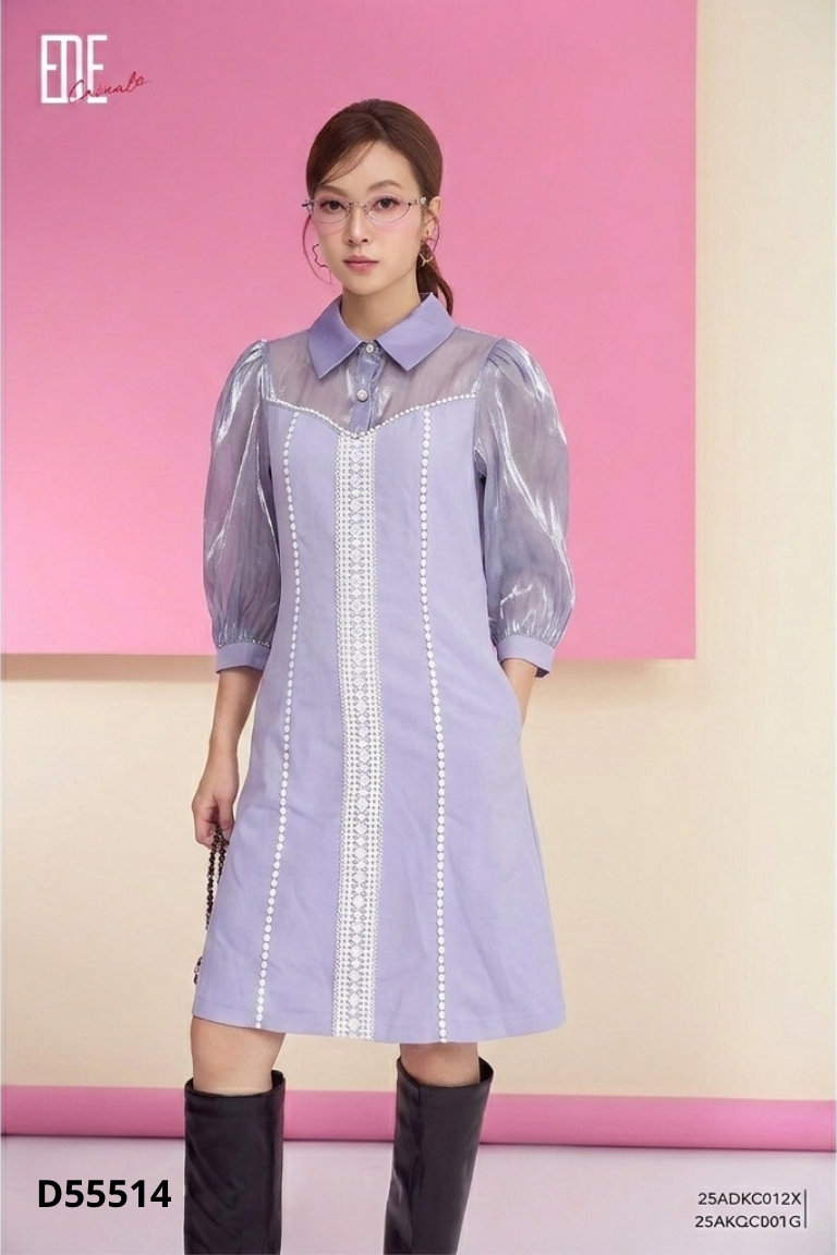 NEWTAG Váy xanh C'CHAT phối voan ánh