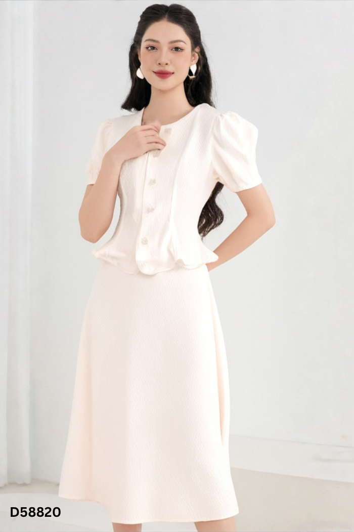 Set Áo hồng cúc ngọc + chân váy