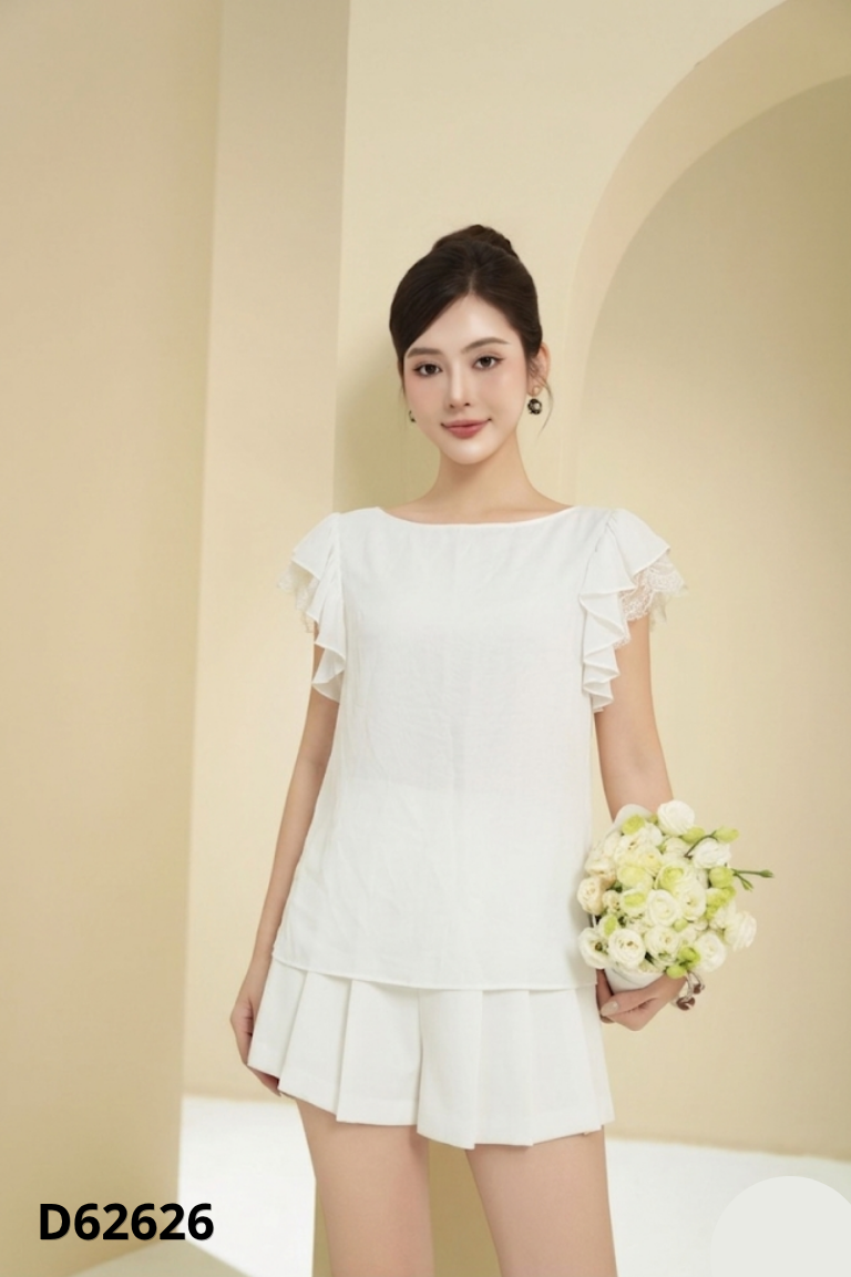 Áo ELISE trắng viền ren