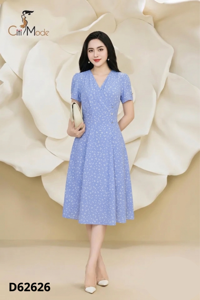 Váy CITIMODE xanh họa tiết trắng