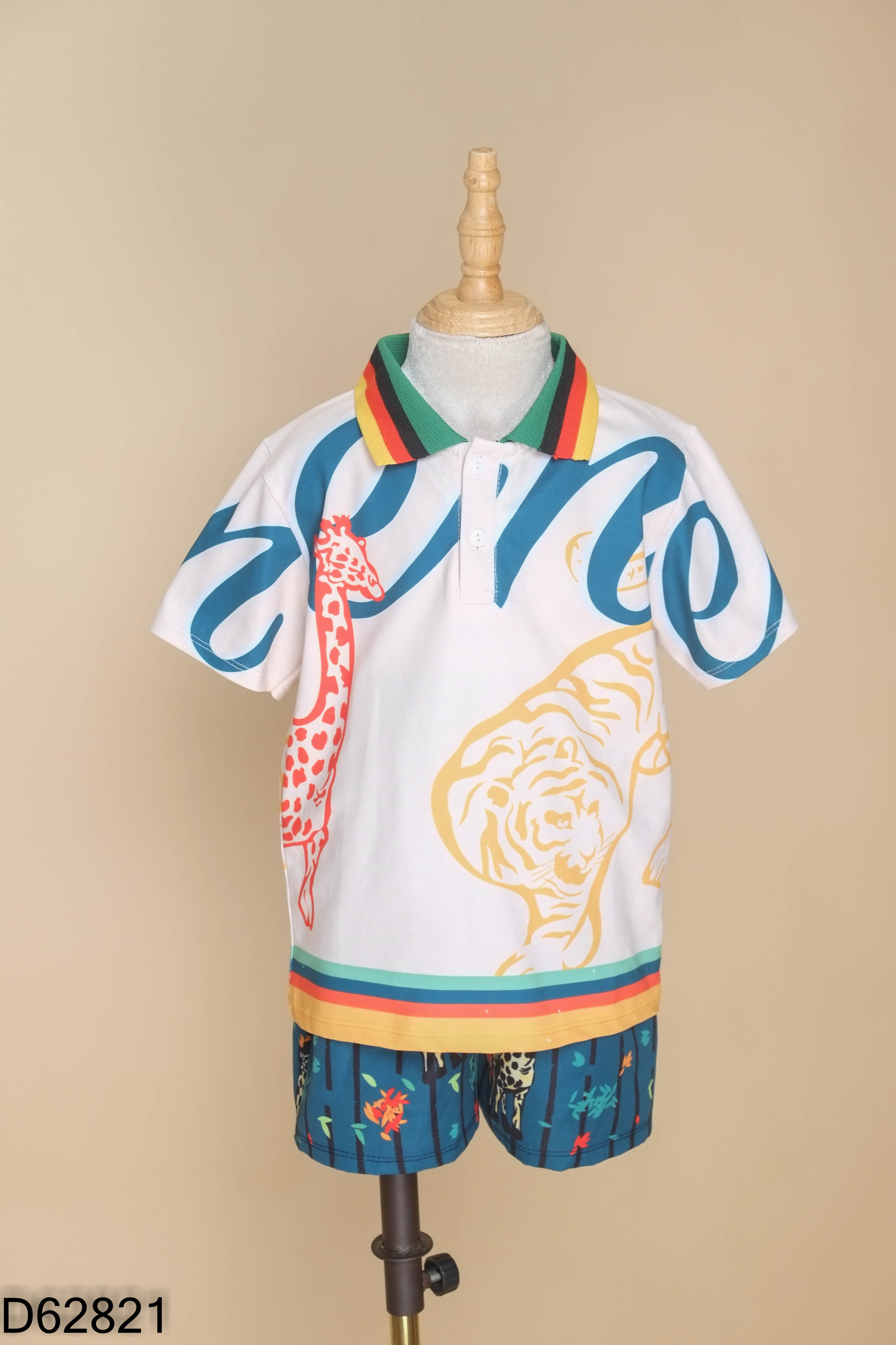 Set be họa tiết + quần shorts xanh kid