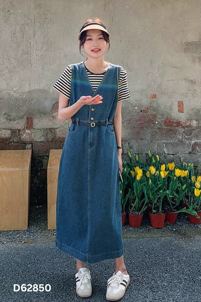 Váy sát nách jeans xanh