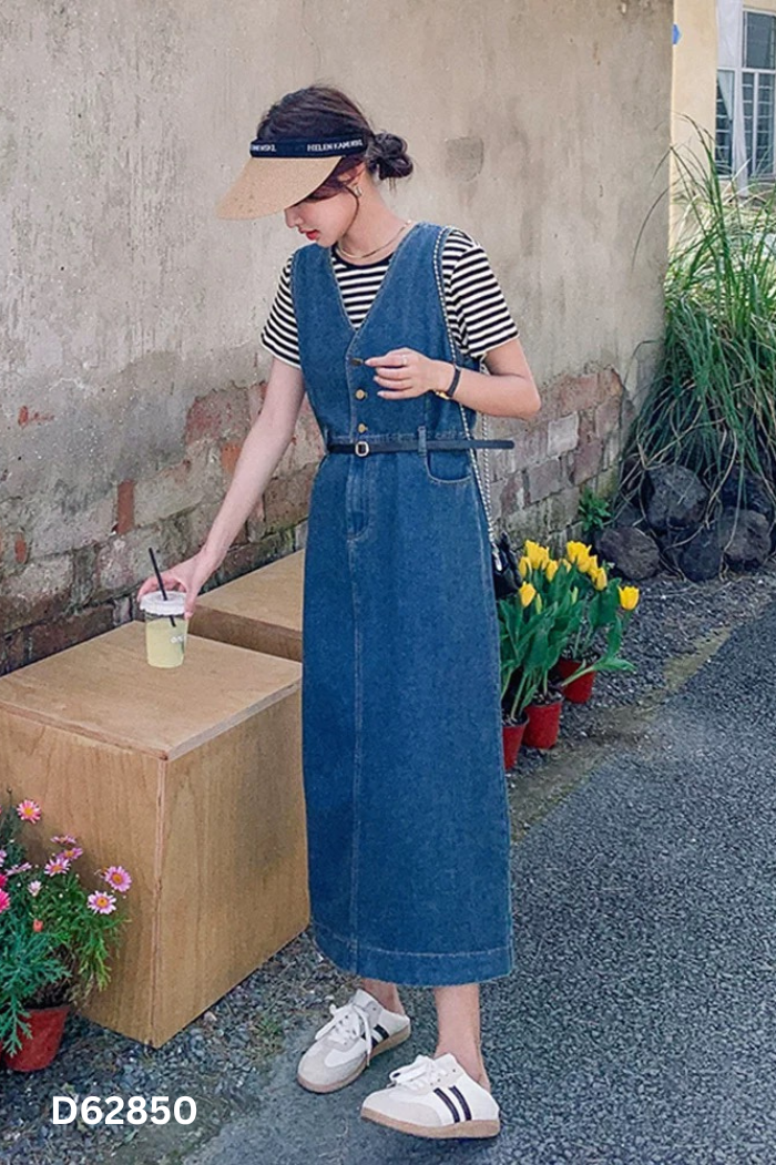 Váy sát nách jeans xanh