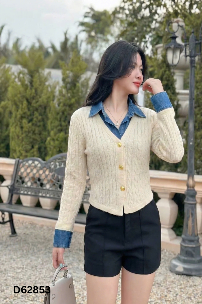 Áo len be phối jean xanh