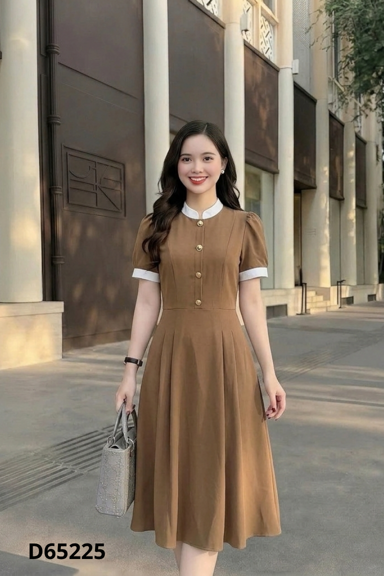 Váy nâu phổi cổ trắng