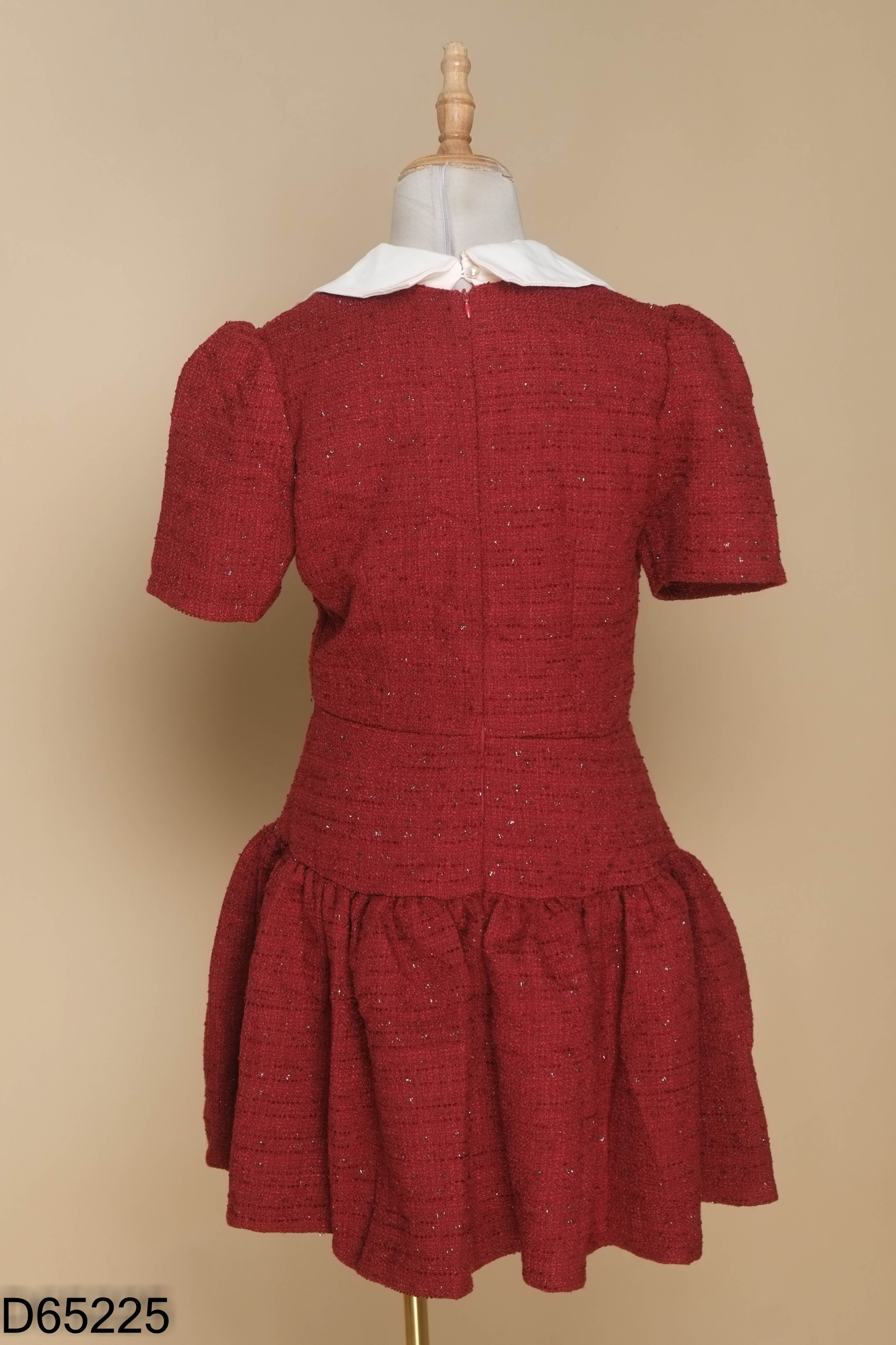 NEWTAG Váy dạ tweed đỏ phối be