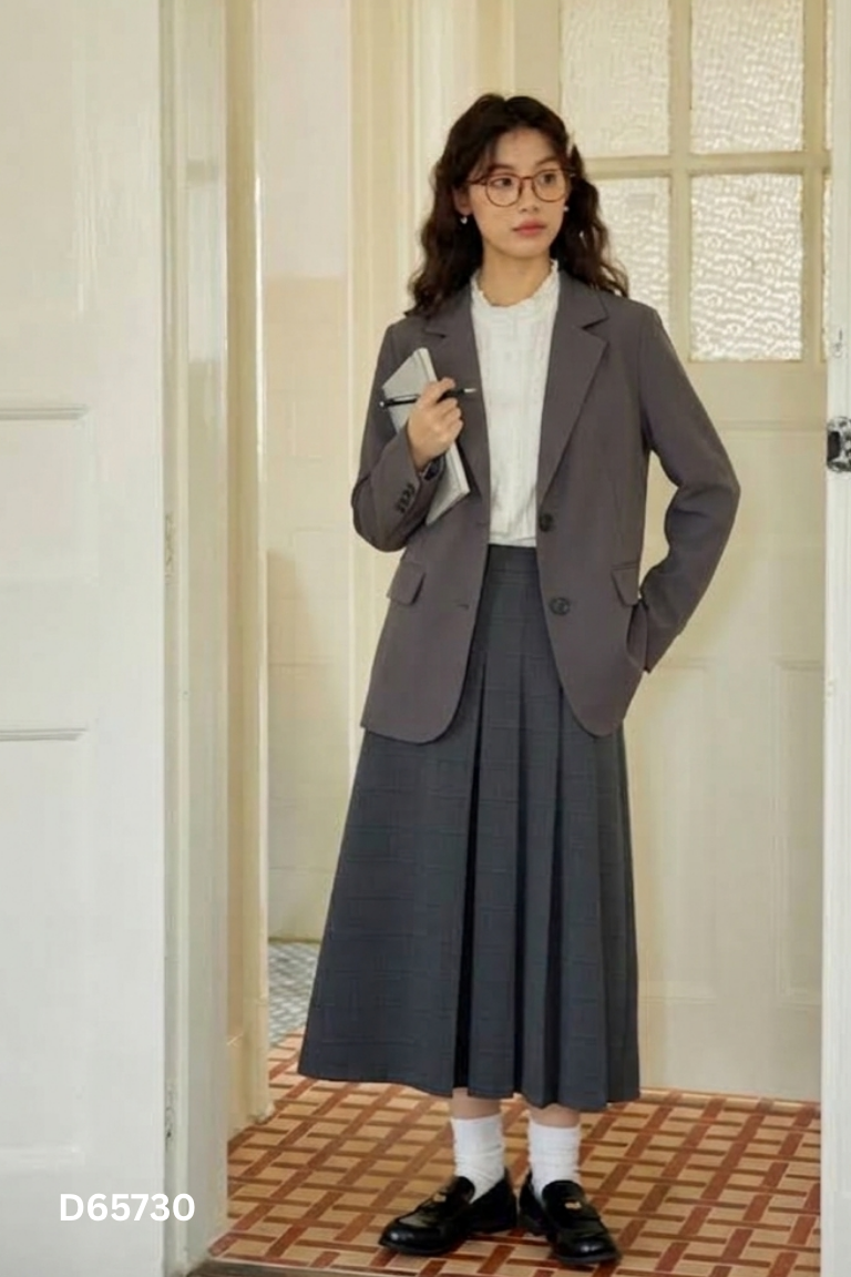 Áo blazer xám HUIEN DESIGN 2 cúc