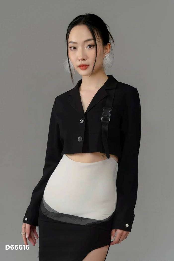 SET Áo 2s đen bèo + blazer khoác