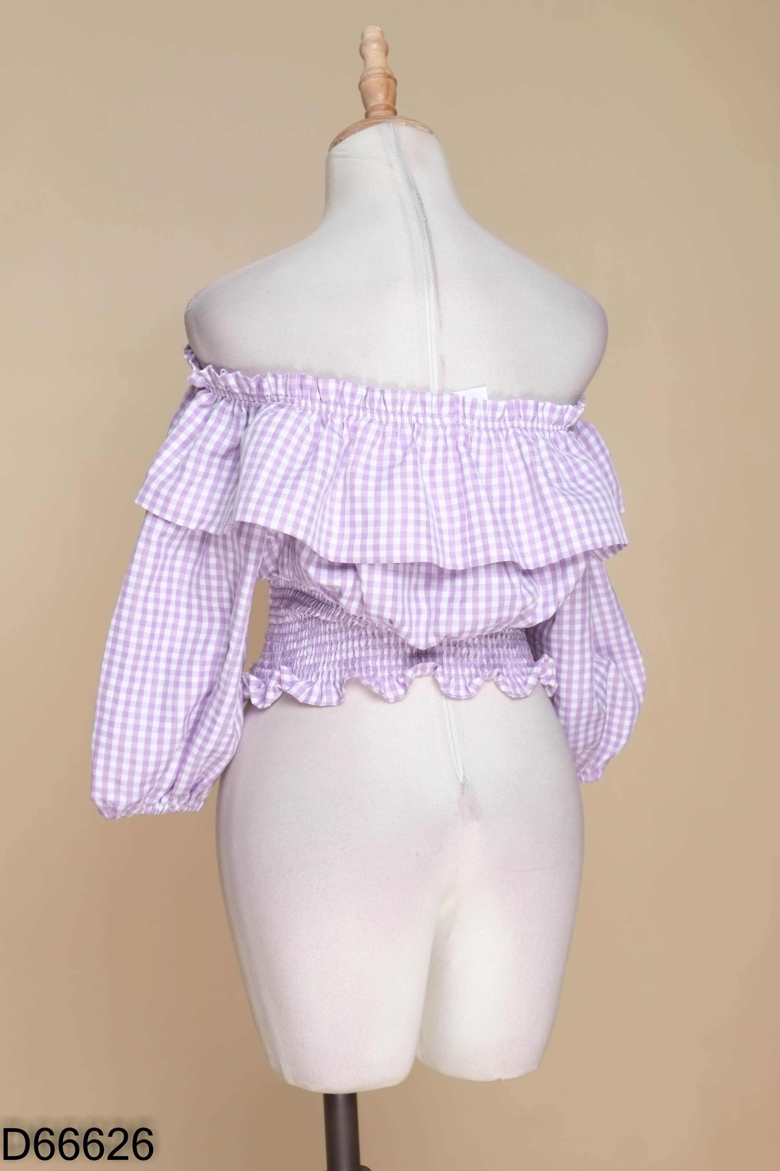Áo croptop tím trắng caro CECI CELA