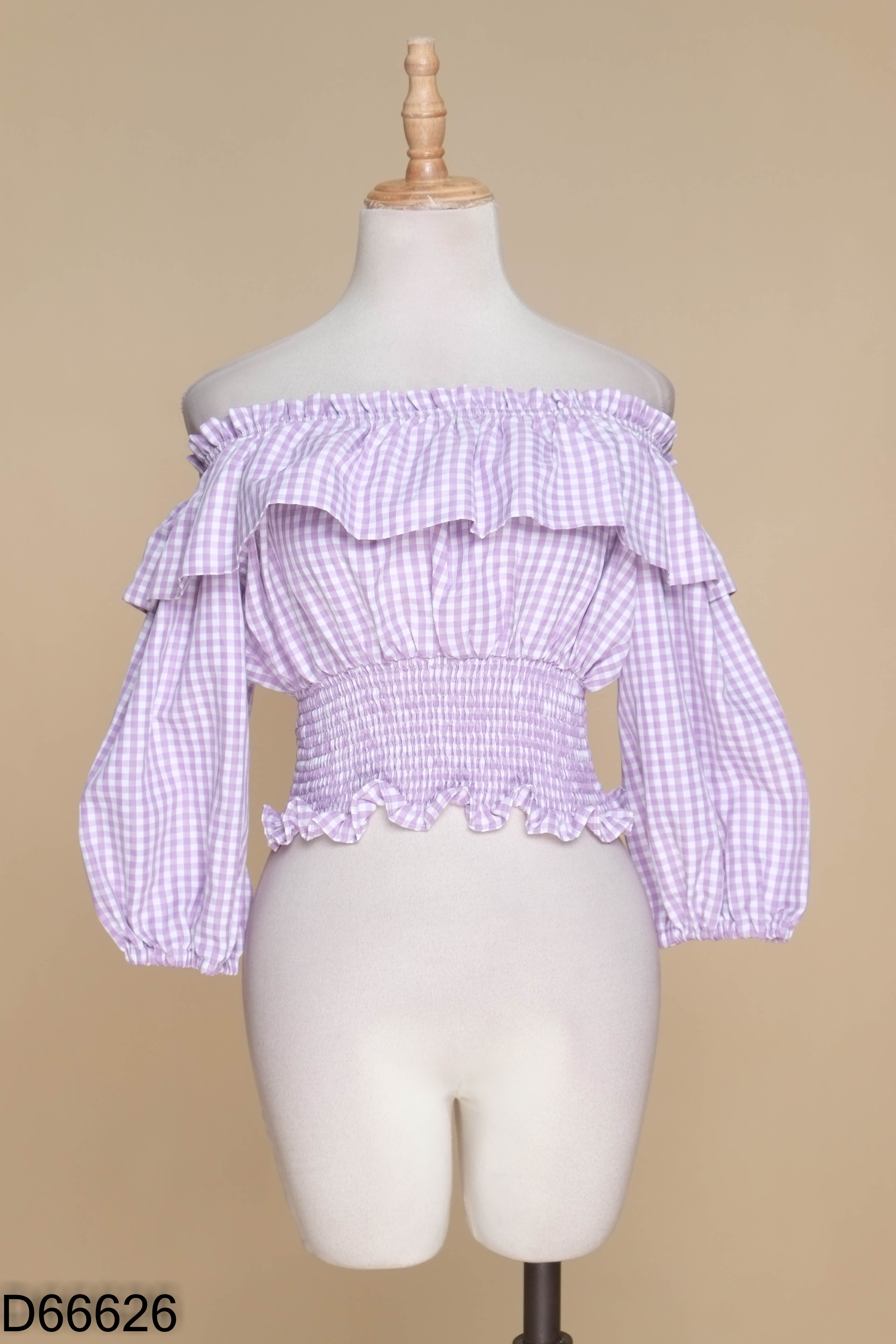 Áo croptop tím trắng caro CECI CELA