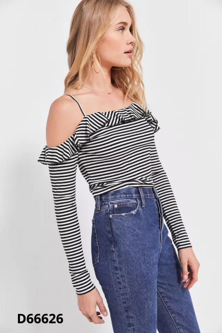 Áo croptop trắng kẻ đen hai dây