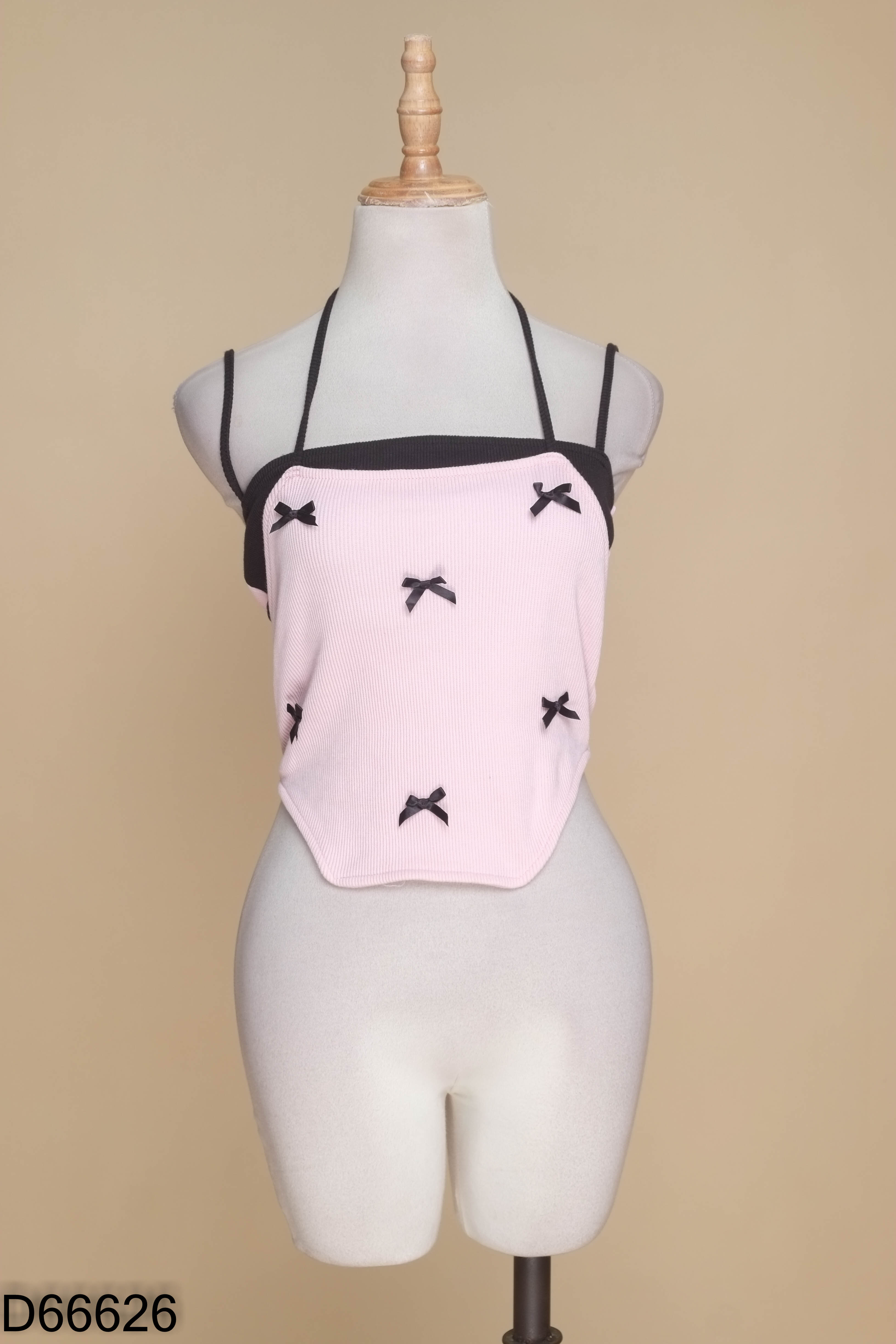 Áo croptop 2 dây hồng mix đen CLELIE