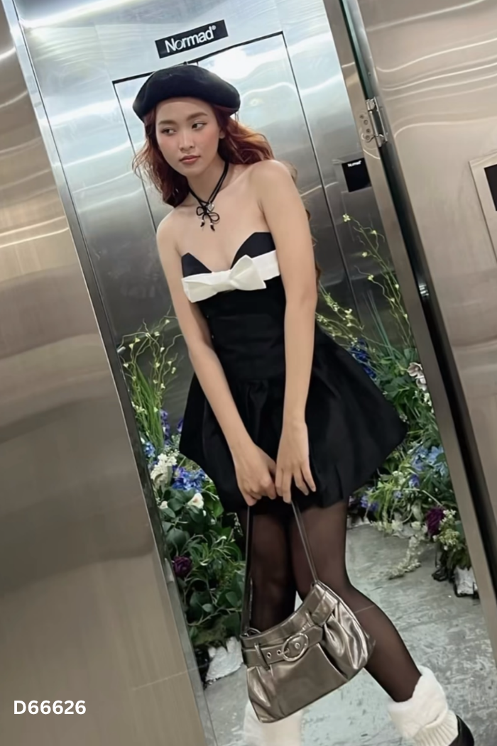 Váy quây CARA đen nơ trắng