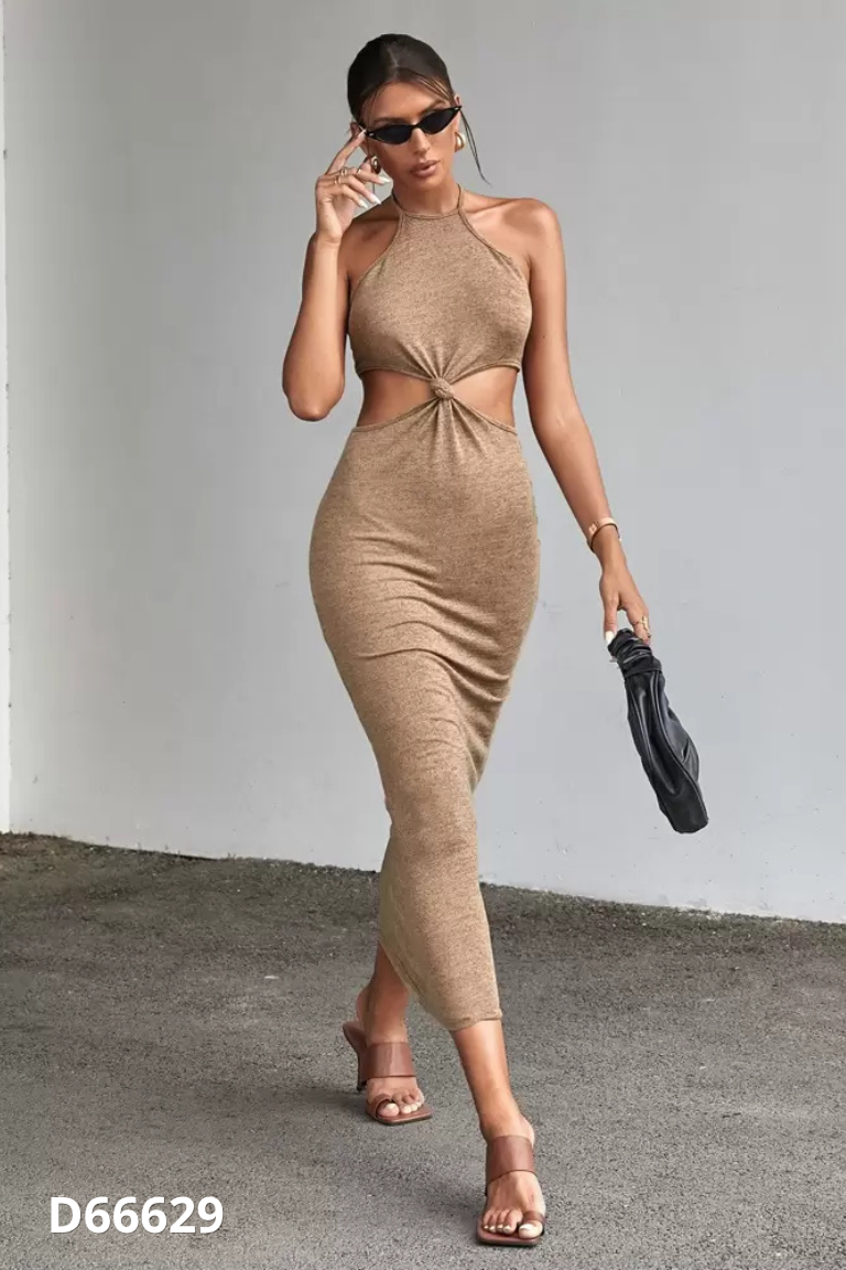 Váy body nâu đen phối eo kiểu