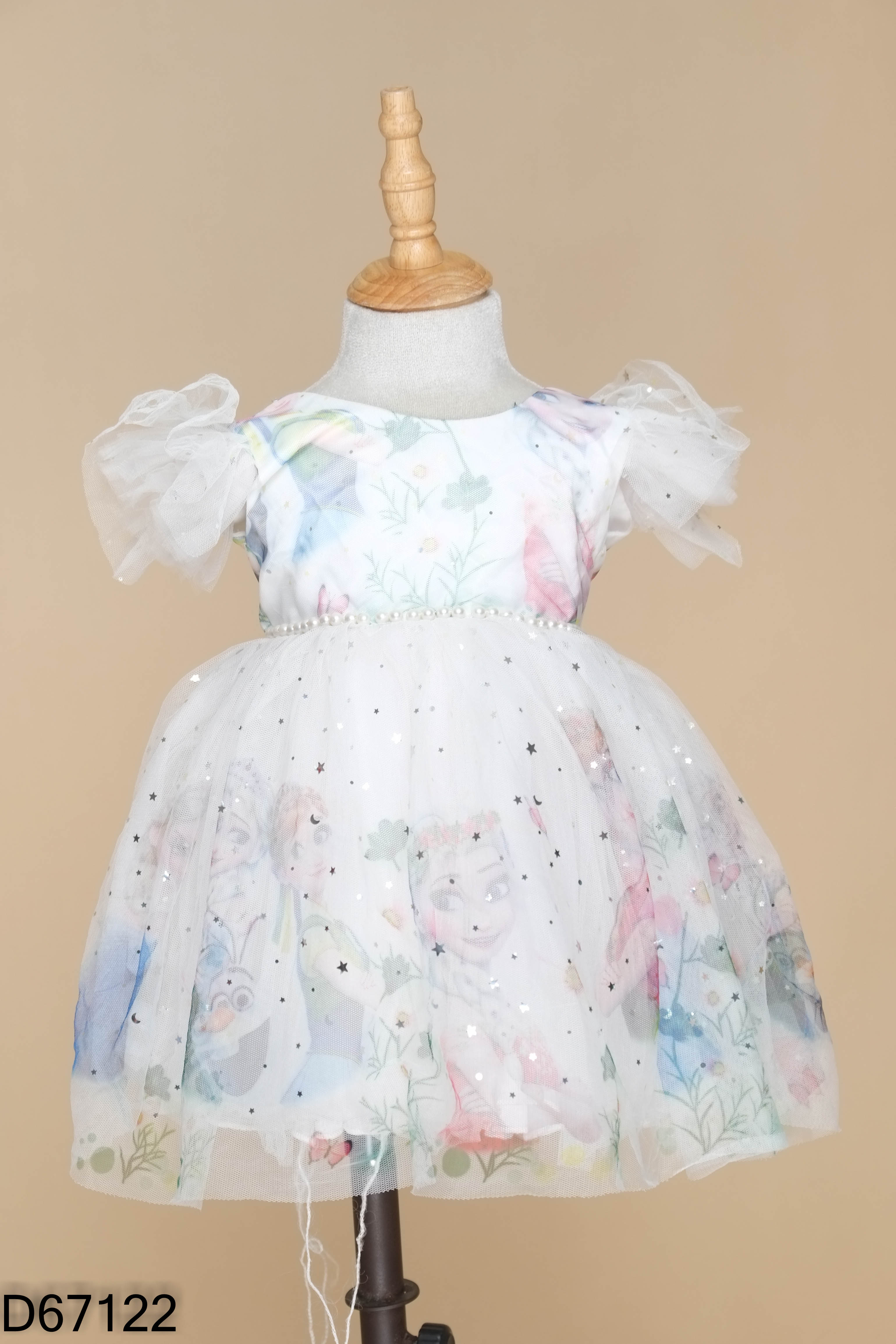 Váy voan lưới trắng họa tiết KIDS