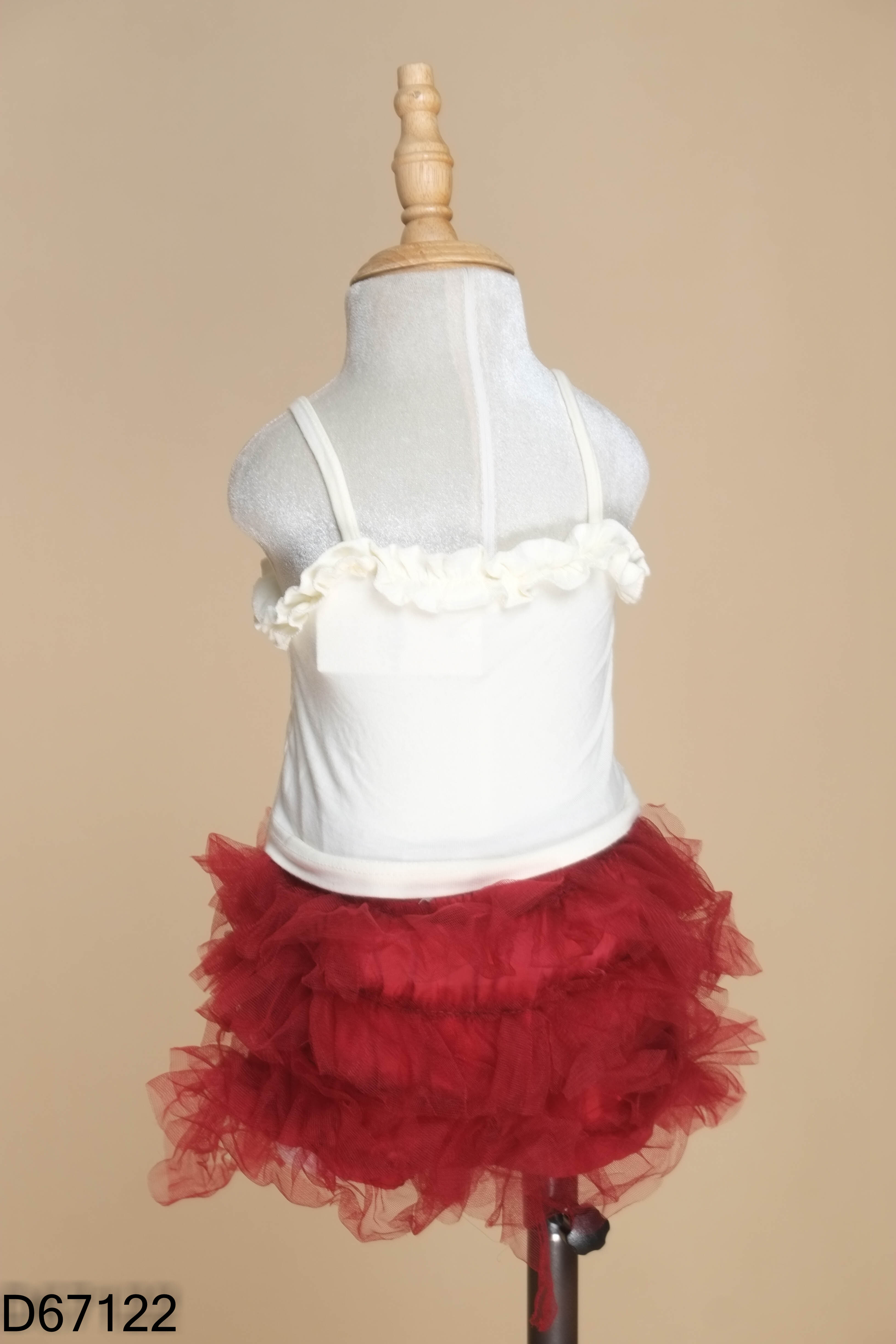 Set áo be hai dây + chân váy voan đỏ KIDS
