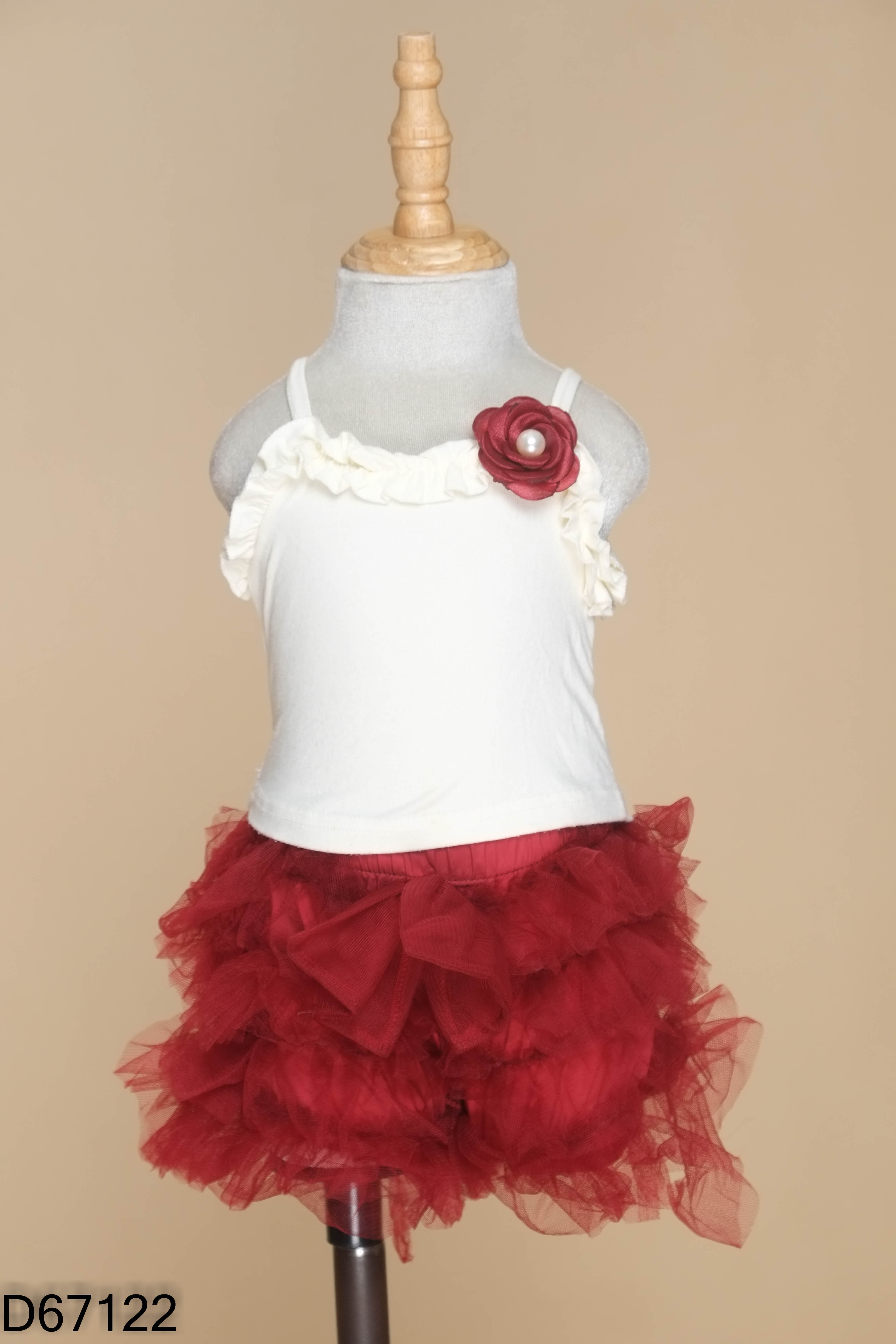 Set áo be hai dây + chân váy voan đỏ KIDS