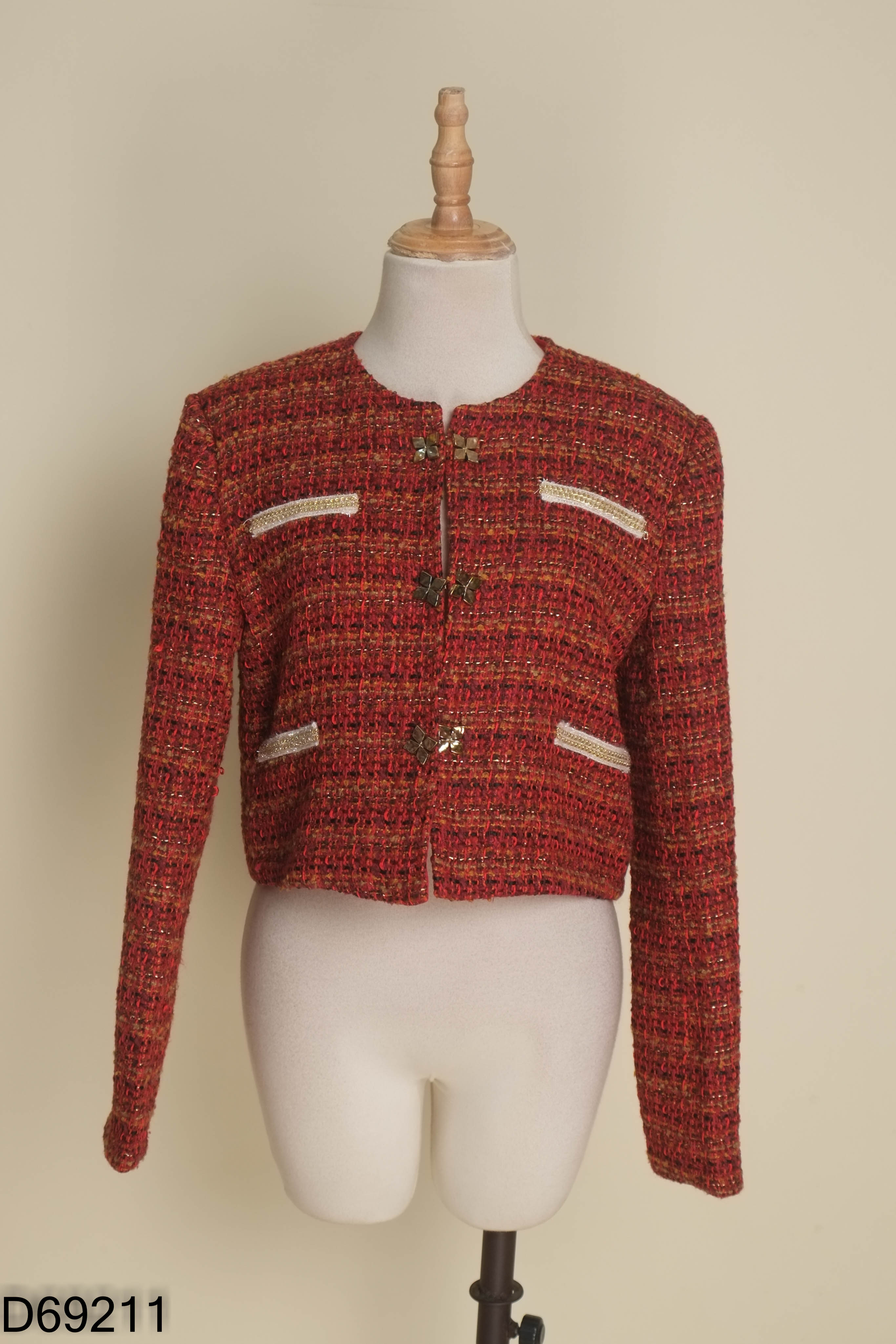 Áo dạ tweed đỏ ánh nhũ