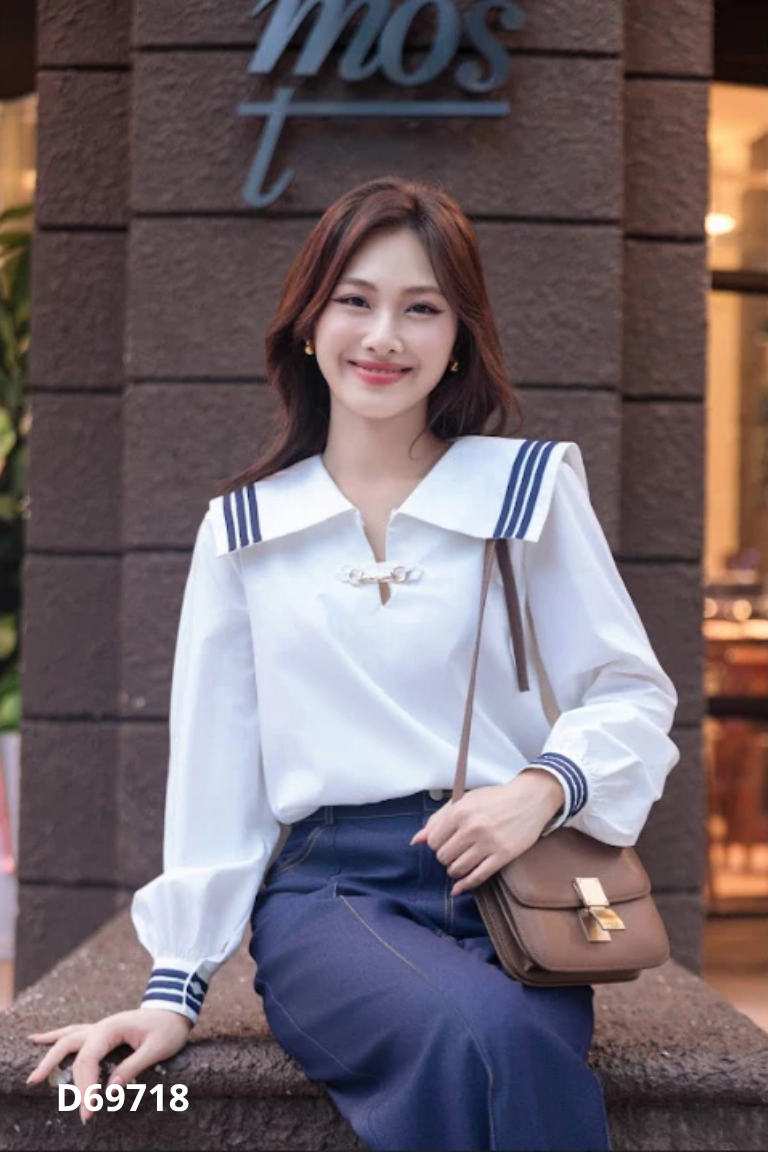 Áo ESTRANO trắng sọc đen