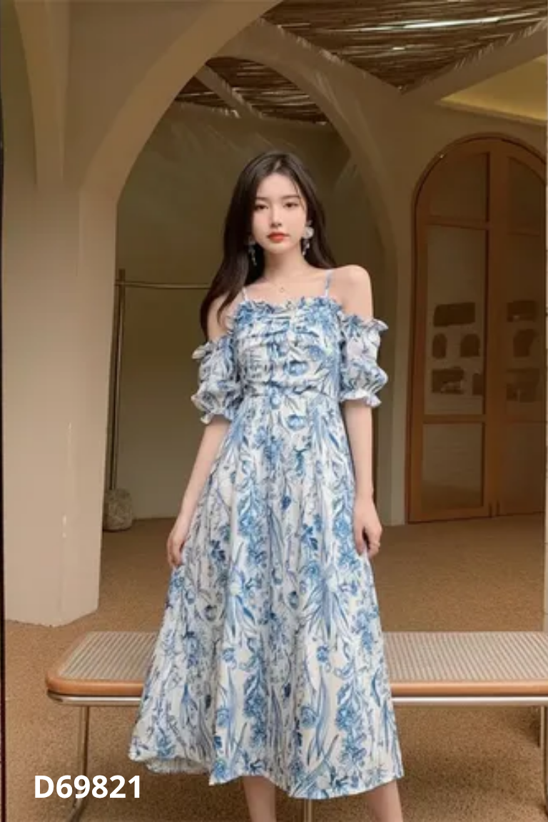 Váy CHIE DESIGN xanh trễ vai