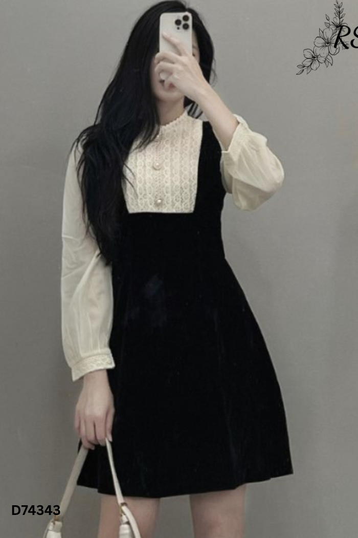 Váy đen phối tay be