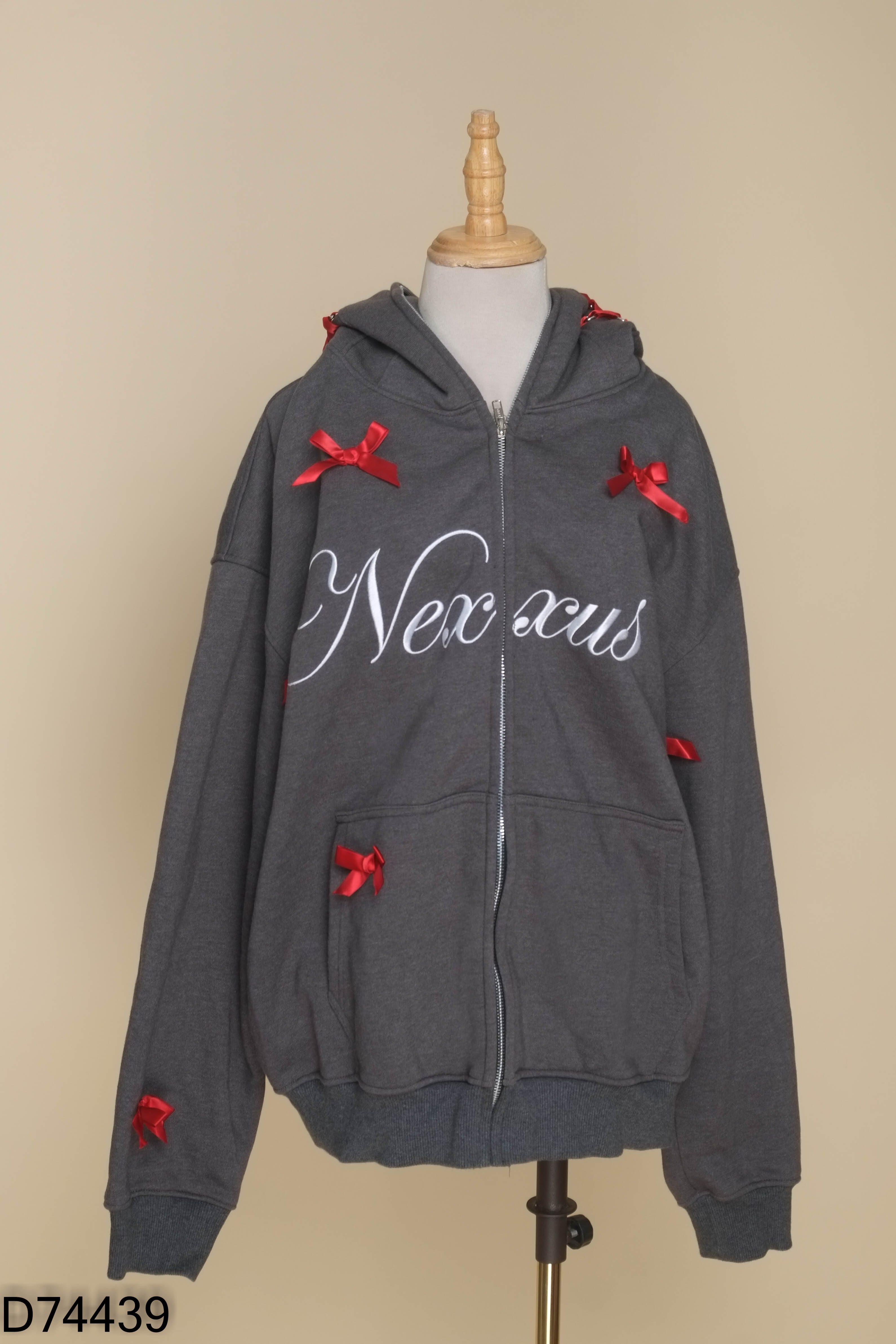 Áo hoodie zip xám nơ đỏ NEXXUS